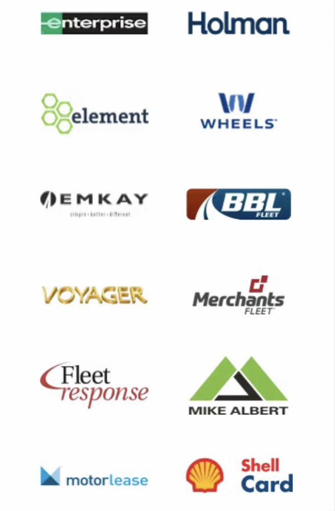 Fleet management partners: Enterprise, Holman, Element, Wheels, EMKAY, BBL Fleet, Voyager, Merchants Fleet, Fleet Response, Mike Albert, Motorlease, and Shell Card