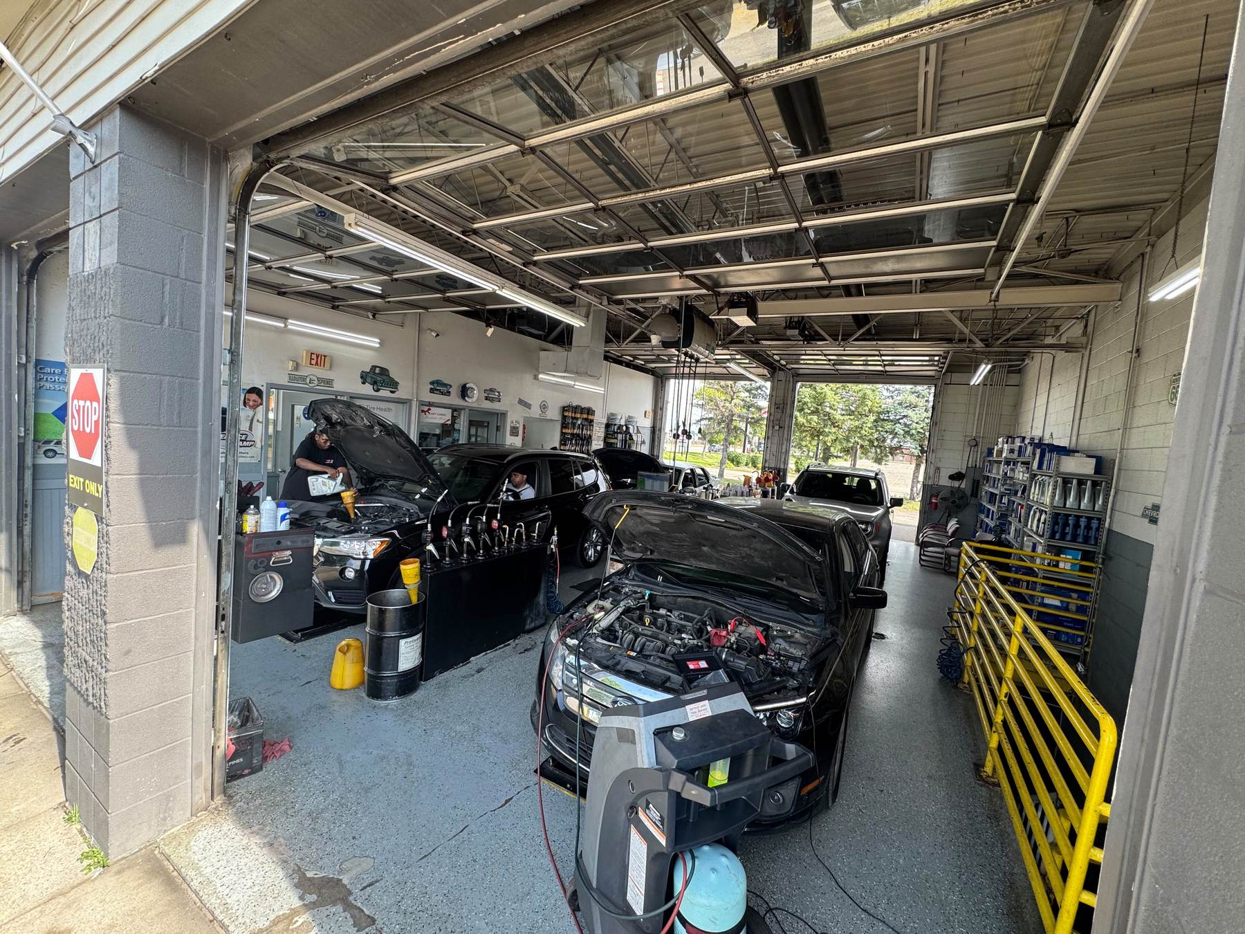 Inside the Finish Line Oil Change and Repair service bays in Livonia, MI