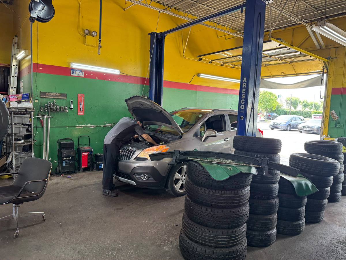 Tires stacked and ready for service at Finish Line in Livonia, MI